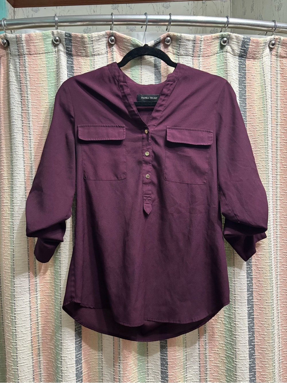 Ivanka Trump Plum Button-Front V-Neck Blouse